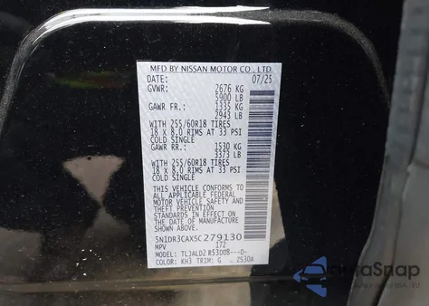 2025 Nissan Pathfinder Sl Fwd from USA, damaged, VIN 5N1DR3CAXSC279130